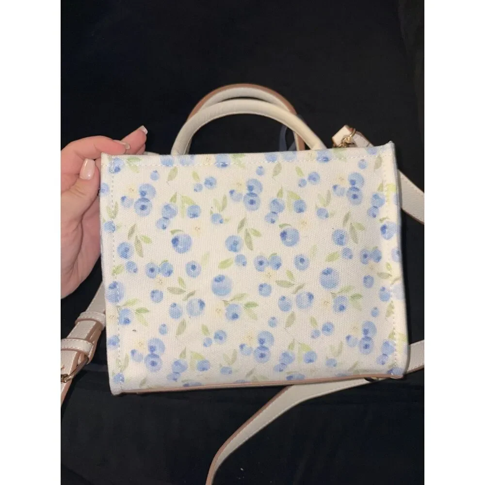 NWT Nanette Lepore Cherie Satchel Blueberry Blooms Gingham Crossbody Purse